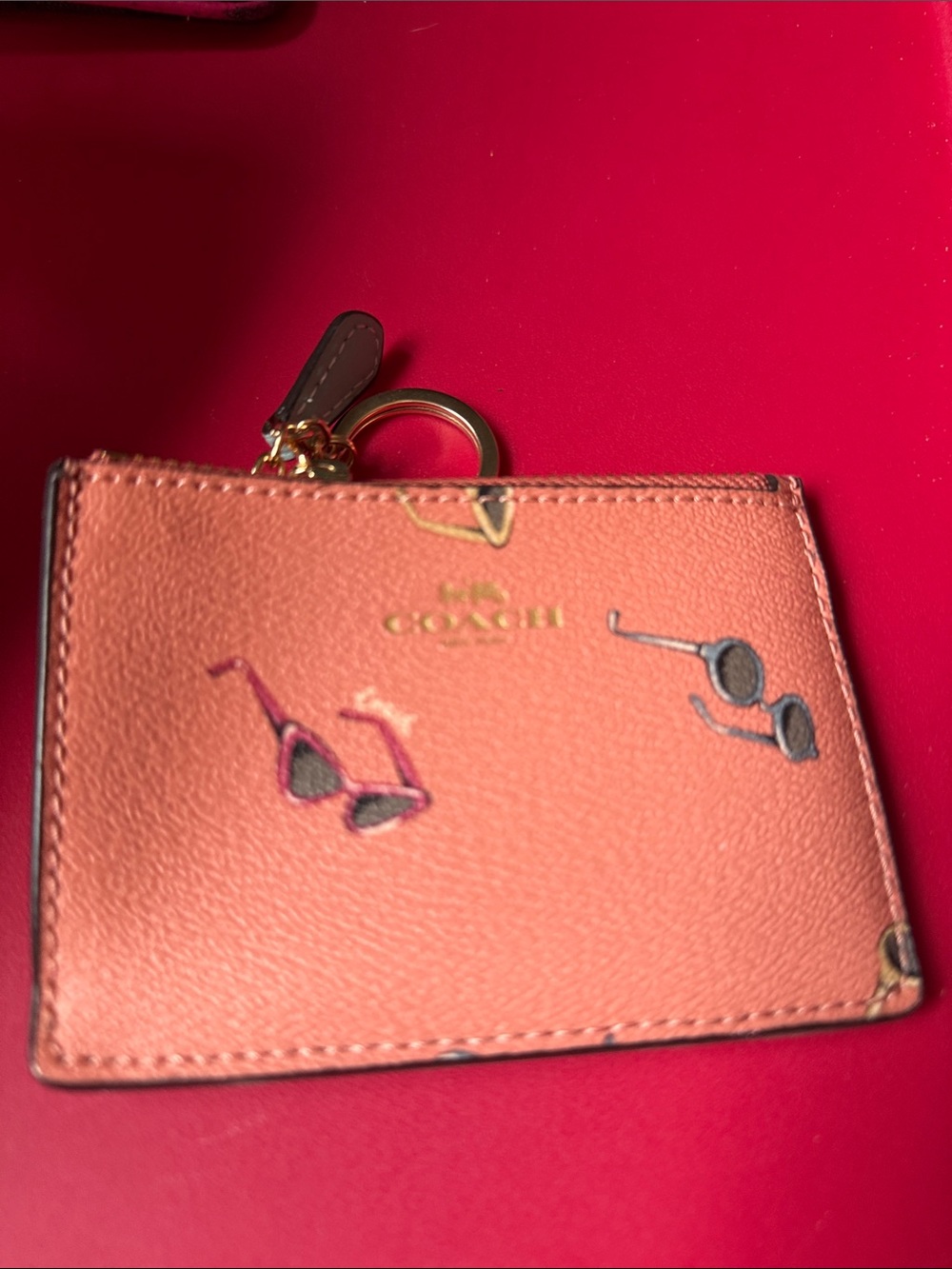 Coach Coral Sunglasses Print Leather Card Case with Key Ring